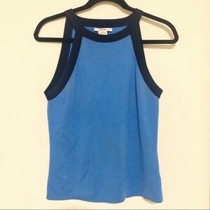 MICHAEL KORS•blue color block silk tank tops M